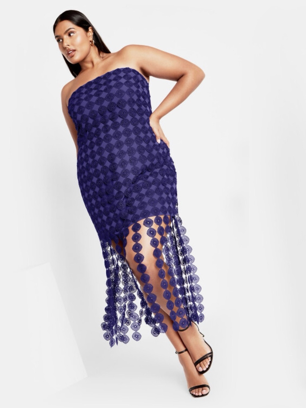 Ebony Strapless Crochet Fringe Dress